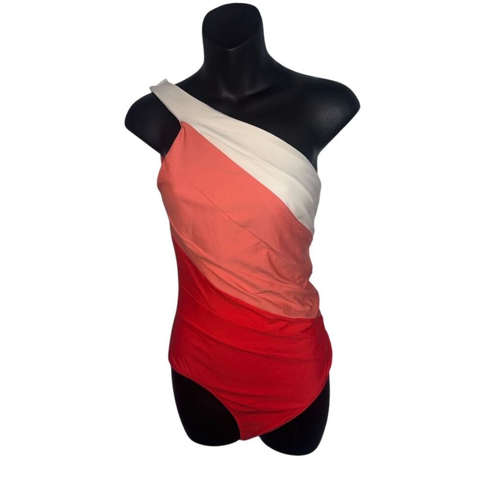 NWOT Summersalt One-Shoulder Swim One Piece - Red and White